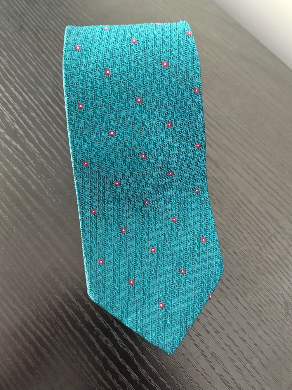Vintage Oscar de la Renta Couture Men’s Tie Teal Geometric Classic Preppy